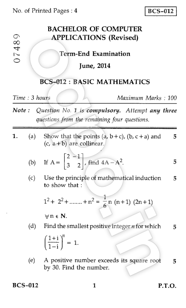 IGNOU BCS-012 : Basic Mathematics Question Paper June, 2014