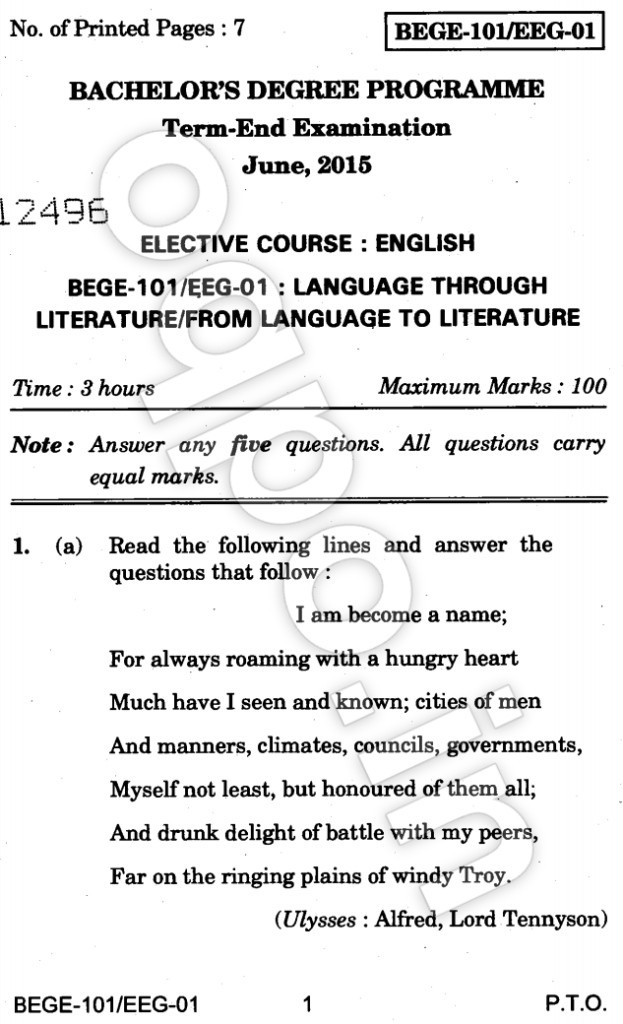 IGNOU BEGE-101: Language To Literature Question Paper June, 2015