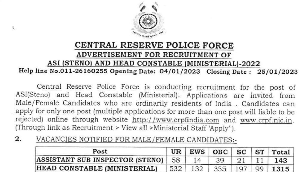 CRPF recruitment 2023