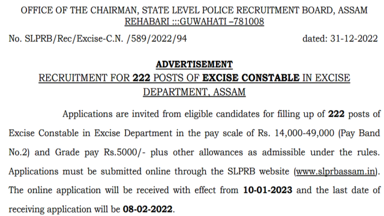 Assam Police Recruitment For Excise Constable Posts Apply Here